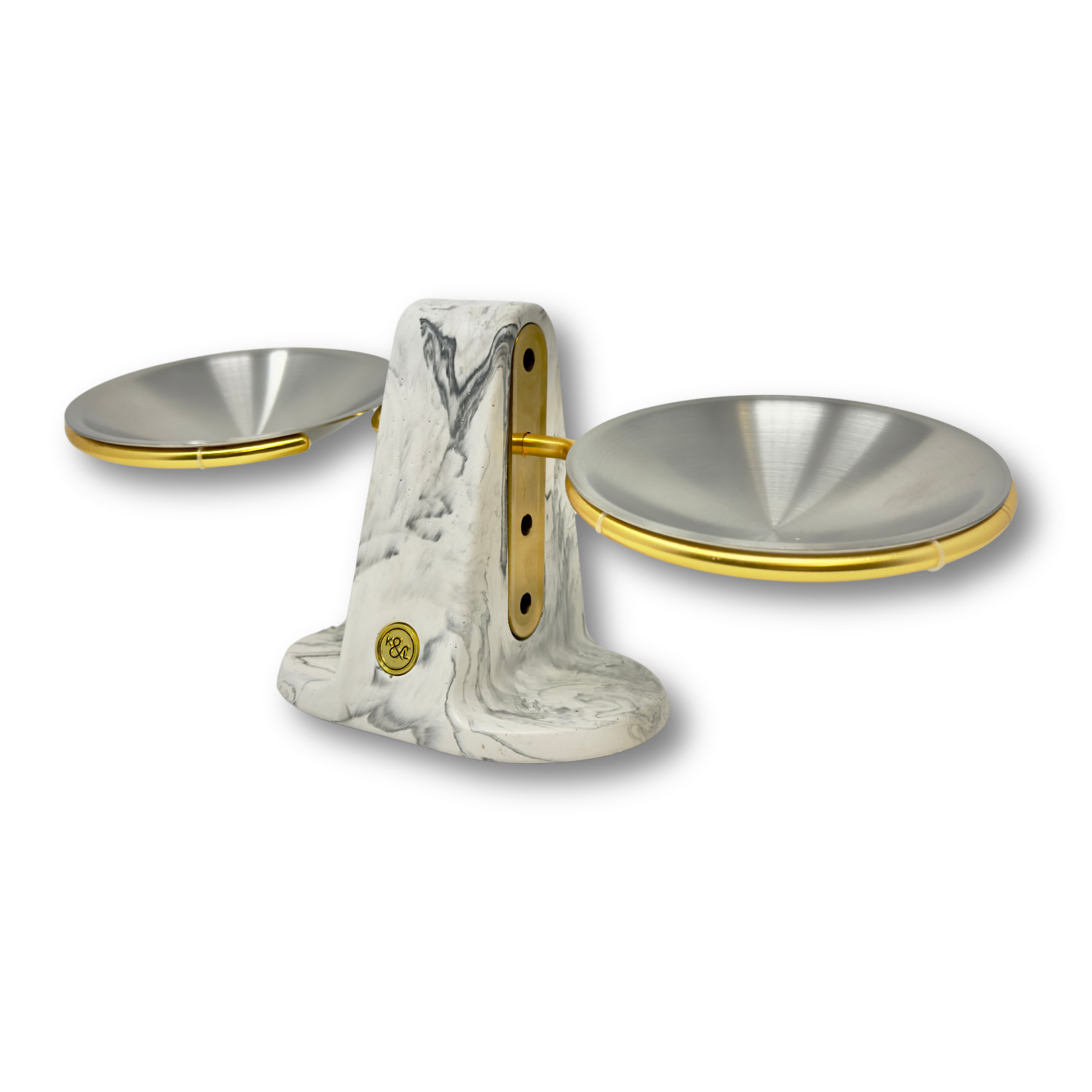 Dine Height Adjustable Cat Food Bowl Marble and Gold