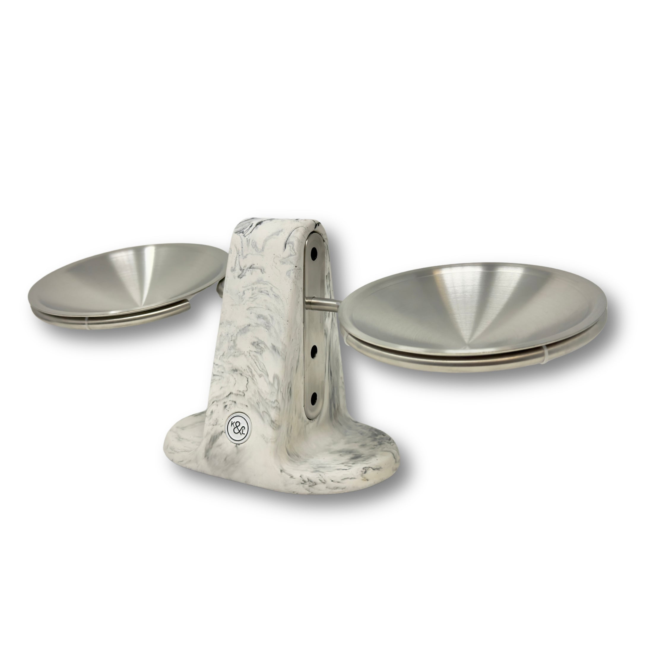 Dine Height Adjustable Cat Food Bowl Marble and Silver