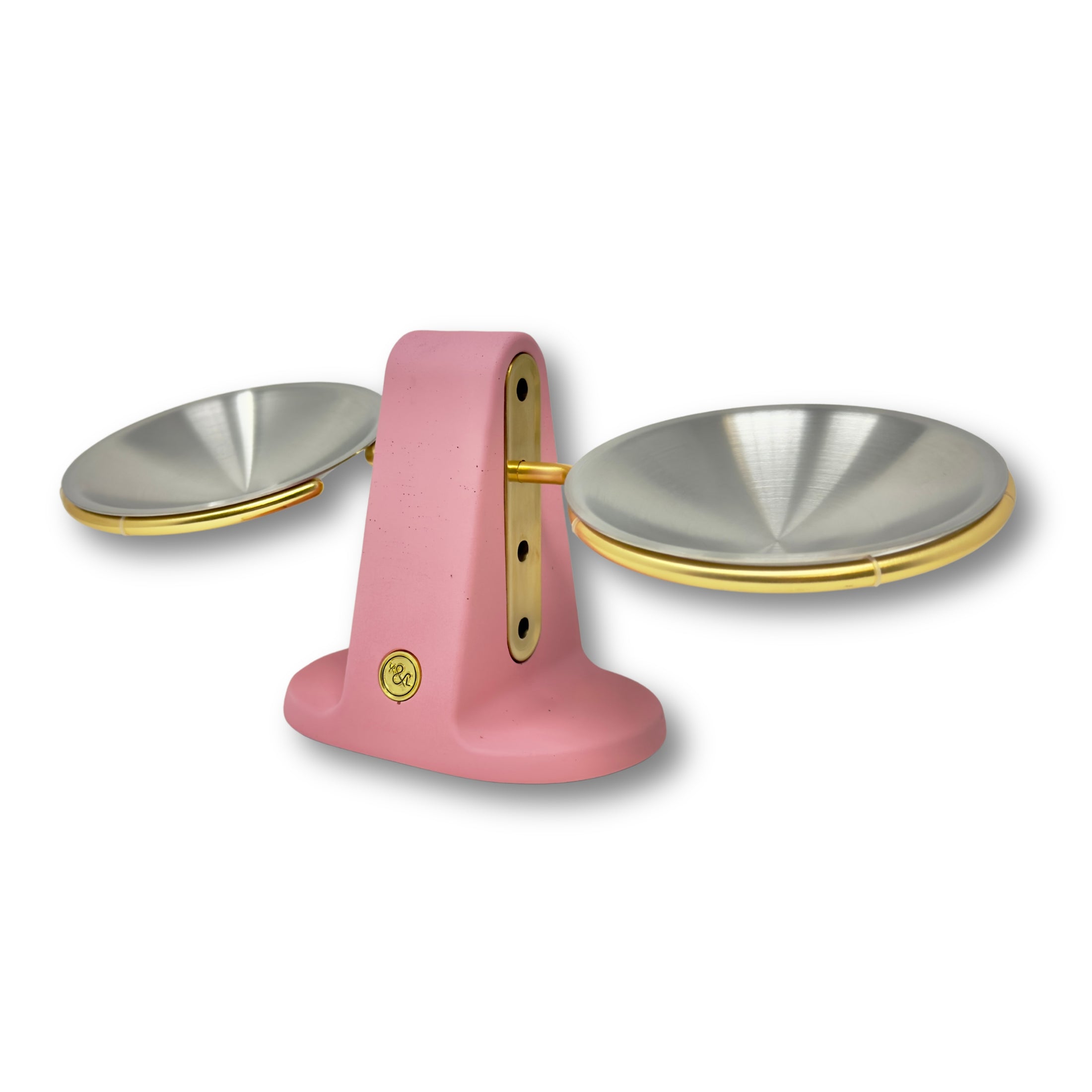 Dine Height Adjustable Cat Food Bowl Baby Pink and Gold